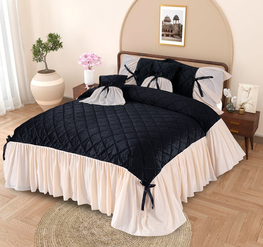 FANCY SWEET VELVET FRILL BEDSHEET 5 PCS