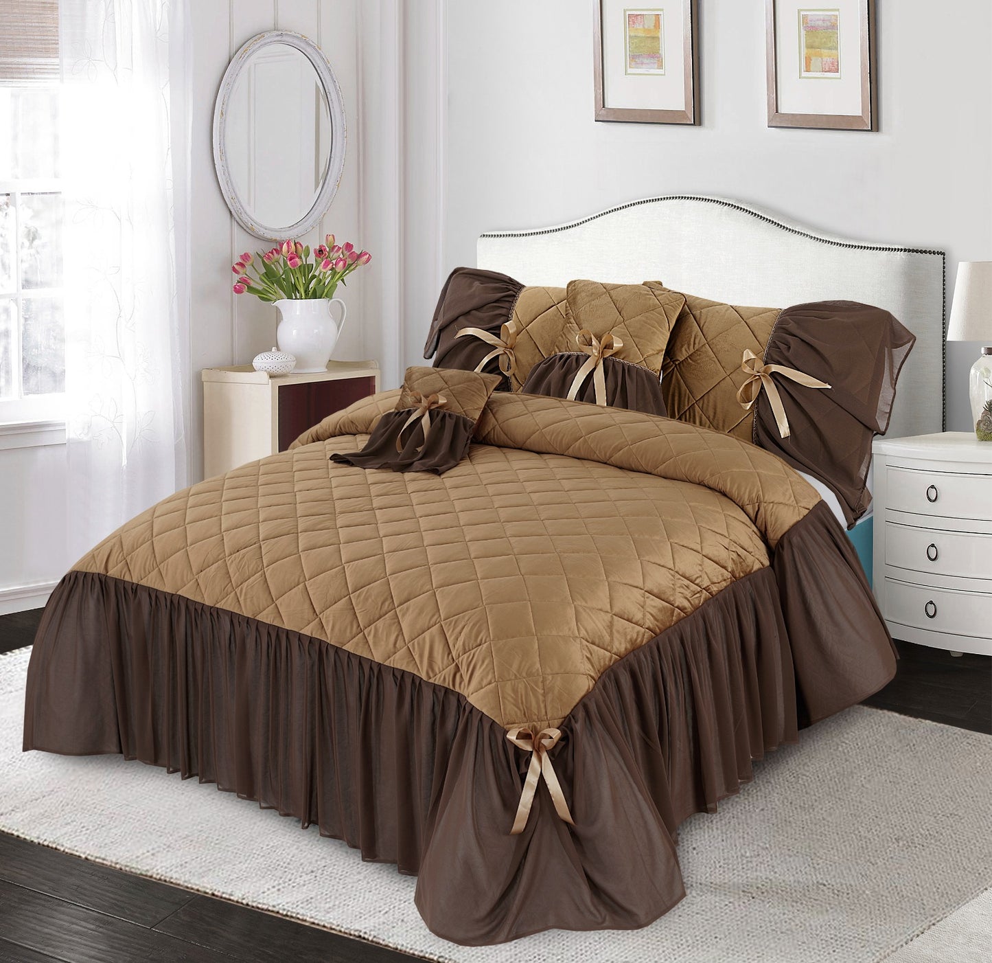 FANCY SWEET VELVET FRILL BEDSHEET 5 PCS