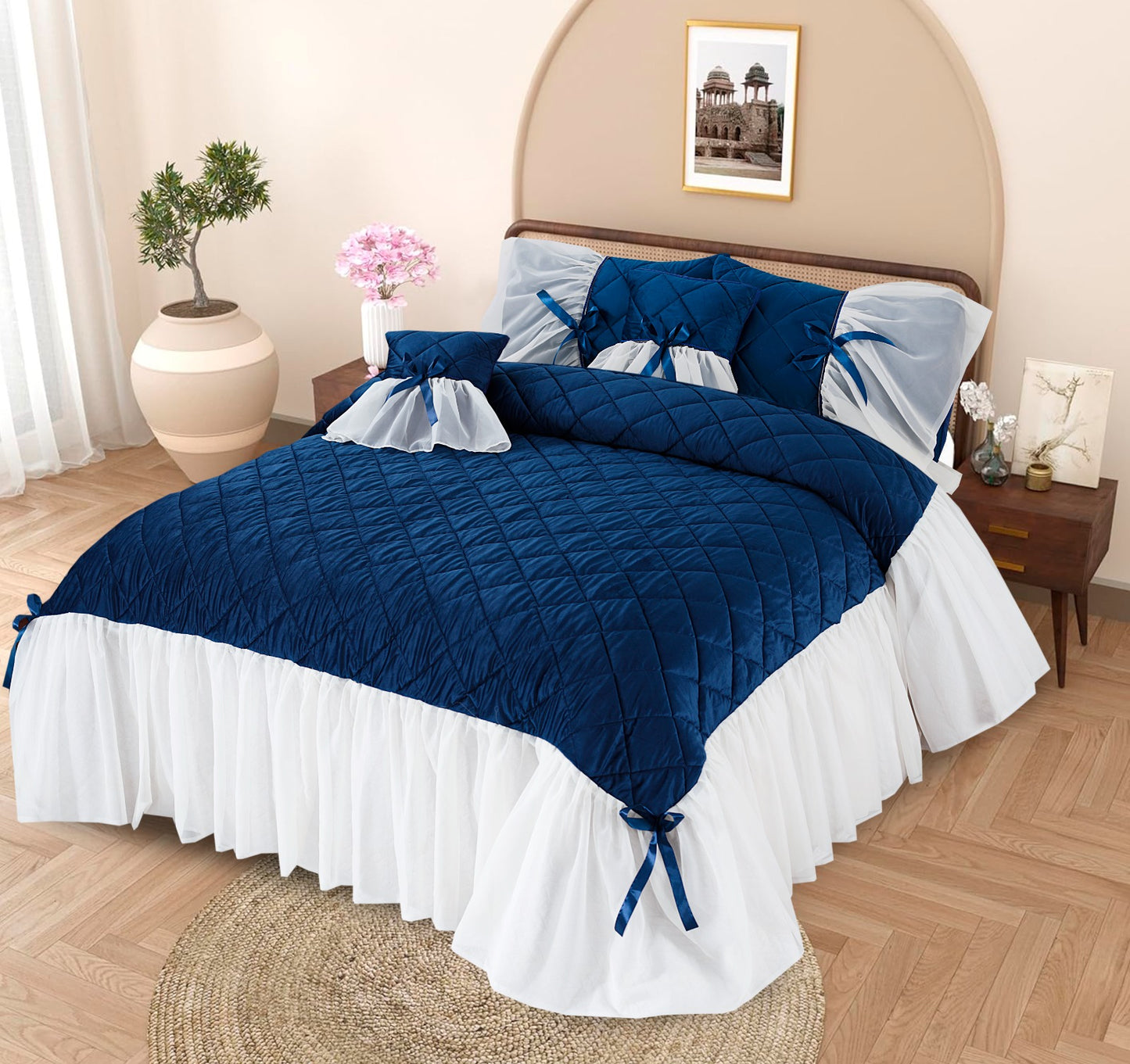 FANCY SWEET VELVET FRILL BEDSHEET 5 PCS