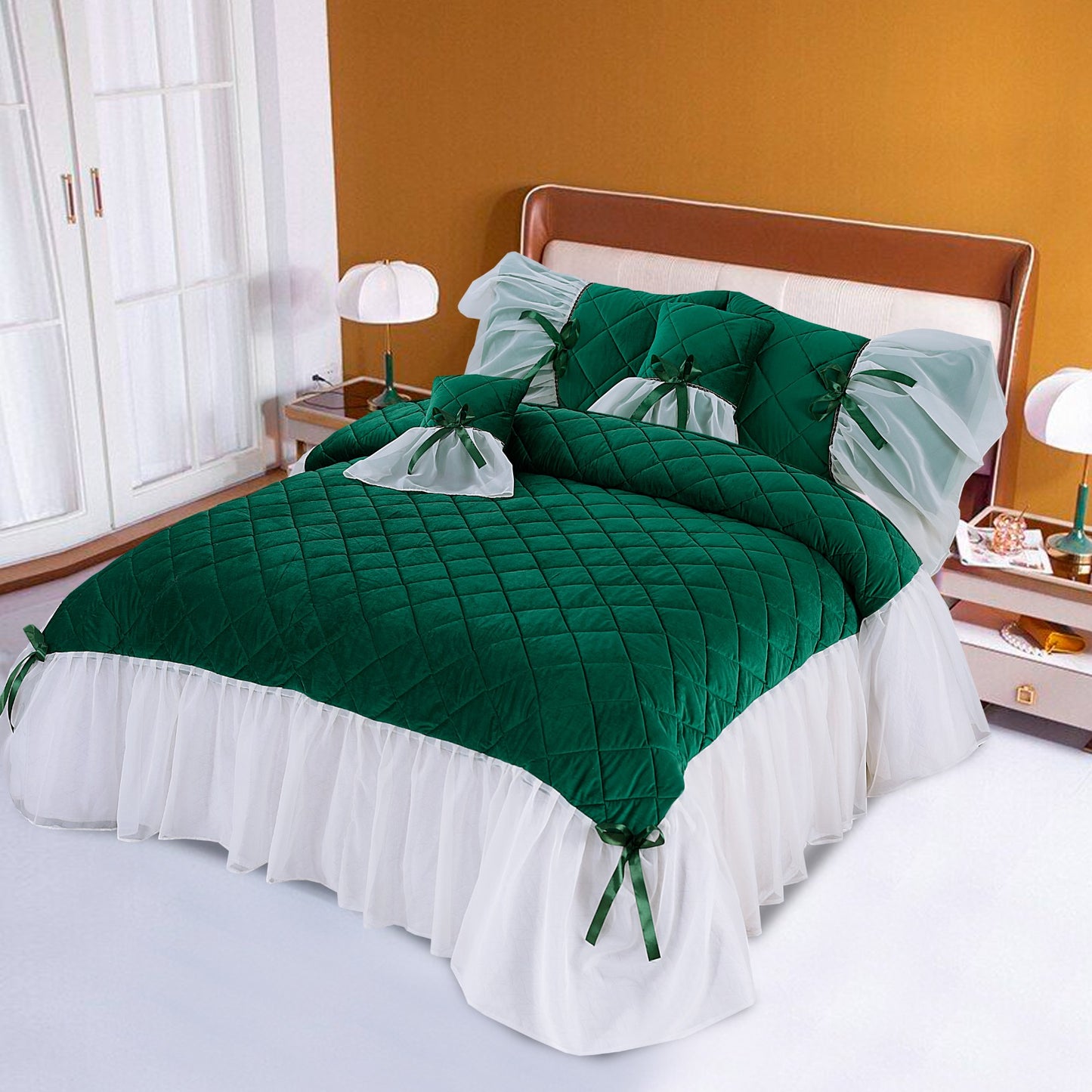FANCY SWEET VELVET FRILL BEDSHEET 5 PCS