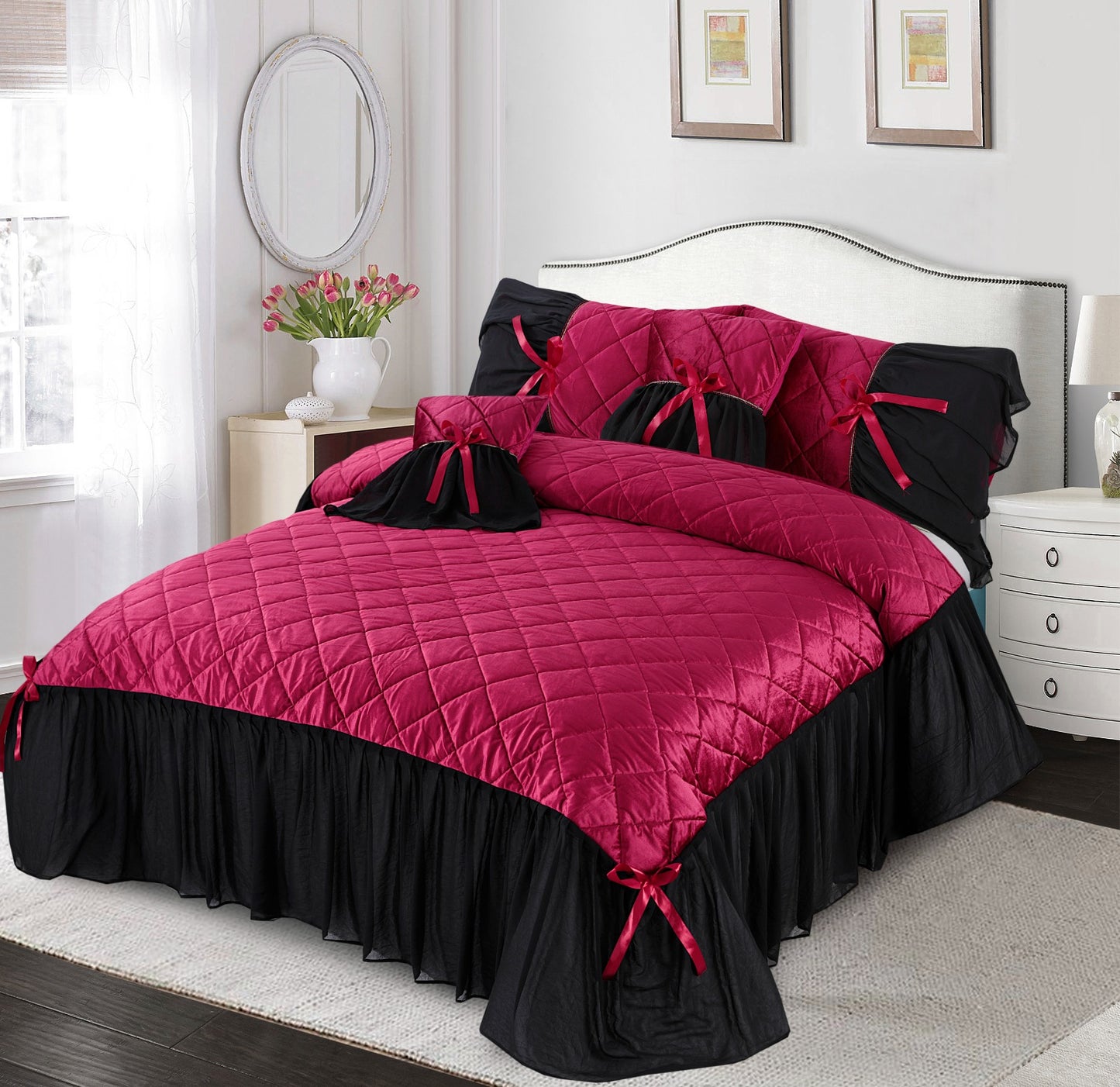 FANCY SWEET VELVET FRILL BEDSHEET 5 PCS